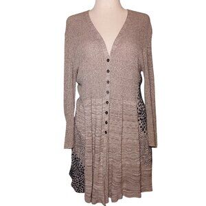 Nic+Zoe Linen Viscose Cotton Long Cardigan Sweater Tan/Black Size XL